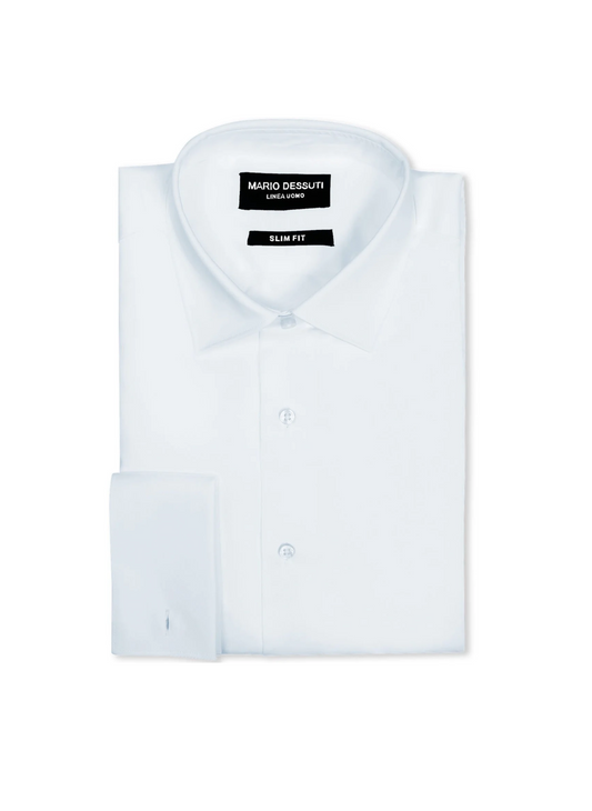 Chemise Blanche Col Cassé Slim Fit – Poignet Mousquetaire