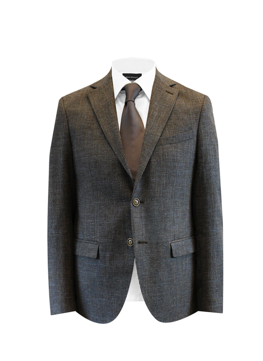 Veste Marron bleu - Motifs Pied de puce (Laine, lin et coton)